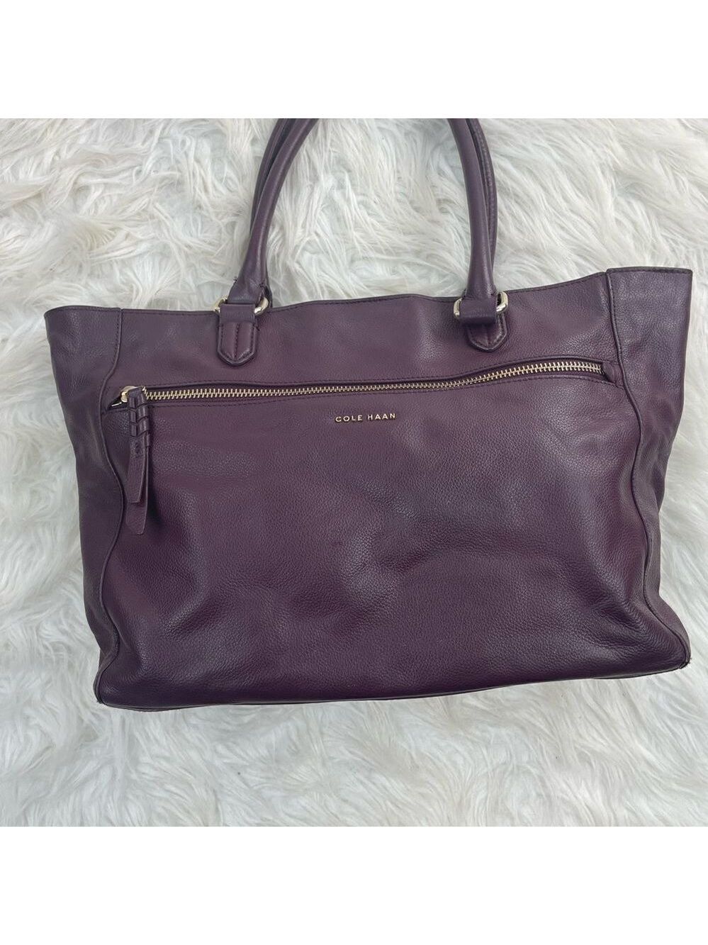 Cole Haan Purple Leather Dual Strap Handbag - Picture 3 of 16